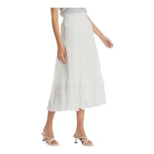 Max Studio White Textured Cotton Midi Skirt - Size Large